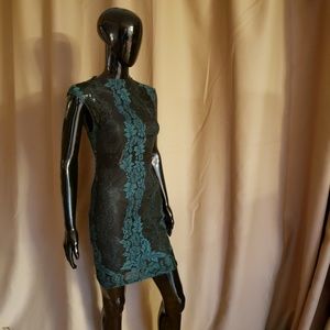 Black Dress with Green Floral Lace Design